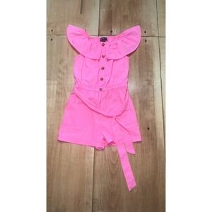 Girls Bright Pink Ruffle Off Shoulder Romper Belted Shortalls Size 3T
